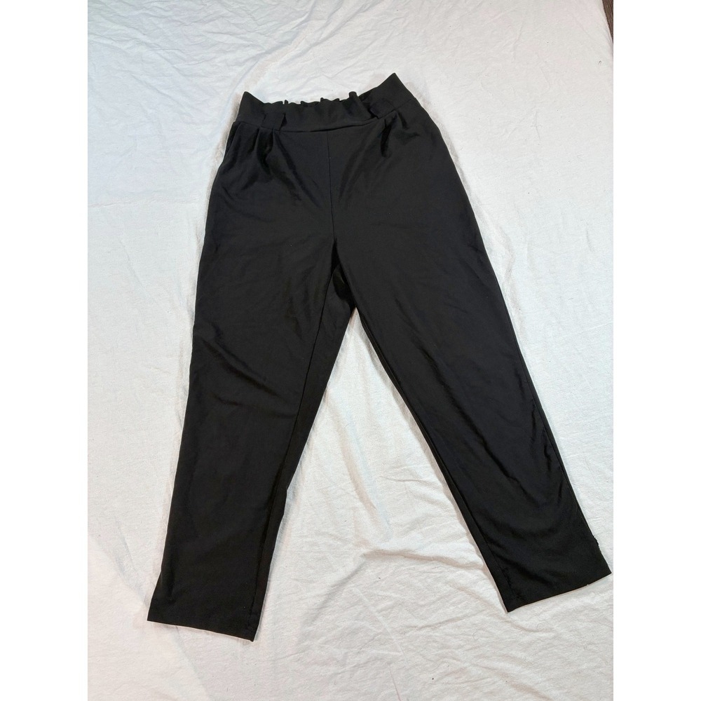 Grace Karin Women Paperbag Waist Tapered Pants Size Large Black High Rise Q92